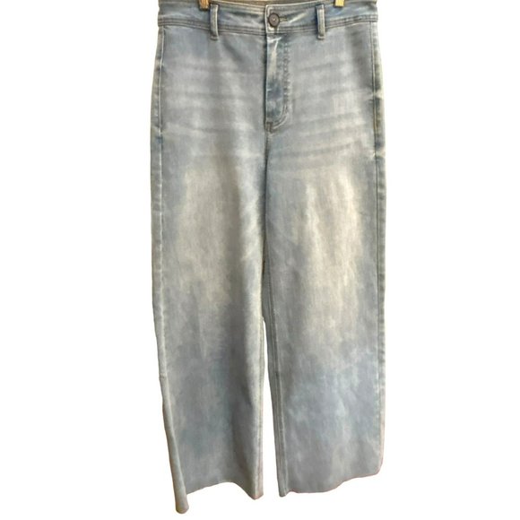 Oat New York Women's Light Wash High Waisted Wide Leg Jeans Sz 8/29 Raw Hem NWOT